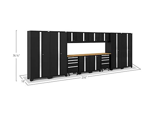 NewAge Products Black Bold Series 14PC Garage Cabinetry Set · 24-Gauge Steel · Fully Welded · 216" W x 18" D x 76.75" H, 63265