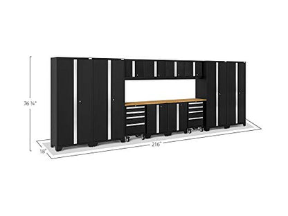 NewAge Products Black Bold Series 14PC Garage Cabinetry Set · 24-Gauge Steel · Fully Welded · 216" W x 18" D x 76.75" H, 63265