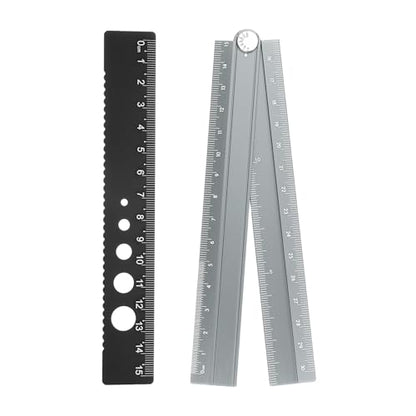 Generic Folding and Straight Ruler Kit 30/15cm Metric Aluminum Alloy Protractor Foldable Angle Wave Edge Rulers with Hollow Circle for Home Classroom Office, Gray - color: Gray