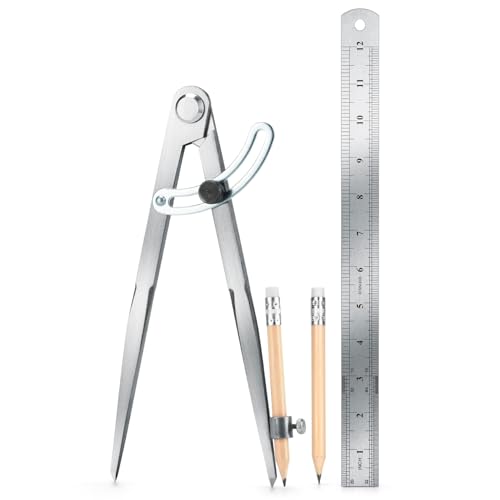 WORKLION Woodworking Compass Geometry Set - Large Locking Pencil Compass for Drawing Circles, Professional 8 Inch Woodworking Compass with 2 Pencils and a 12inch Ruler, Perfect for Precision Geometry. - size: 8 Inch