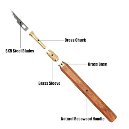 TOOLCOOL Precision Craft Knife Exacto Knife Hobby Knife Set Wooden Handle With 10 Pcs SK5 Steel Blades And Blade Cover For Carving Modeling Scrapbooking Stencil And Art Projects