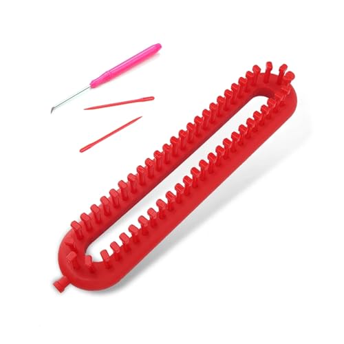 Dense Teeth Rectangle Knitting Looms，Plastic Weaving Looms Set，Weaving Loom，Scarf Hats Making Tools，DIY Crocheting Handmade Craft Kit with a Crochet Hook and Needle for Knitting Lovers，26 cm (Red) - size: Rectangle,26cm,Close Pegs