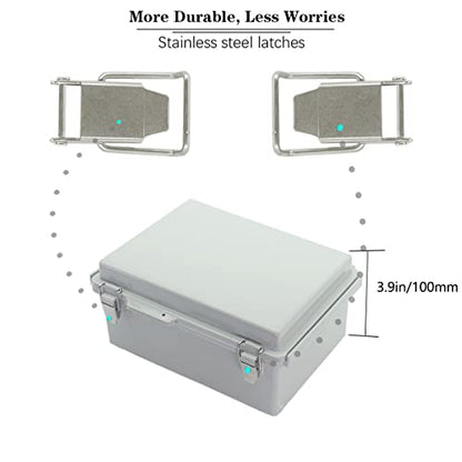 Zulkit Junction Box ABS Plastic Dustproof Waterproof IP67 Electrical Boxes Hinged Shell Outdoor Universal Project Enclosure Grey, Stainless Steel Buckles 10.2 x 6.3 x 3.9 Inch - size: 10.2"x6.3"x3.9" GC k