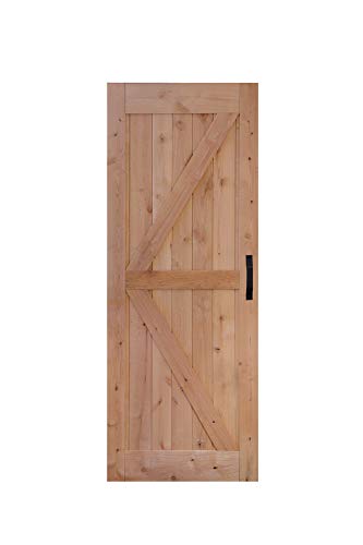 LUBANN 32 in. x 84 in. Urban Style Framed British-Brace Barn Door Unfinished Hardwood Knotty Alder Solid Wood Dissembled Barn Door Slab with Hardware - size: 32X84 British Brace