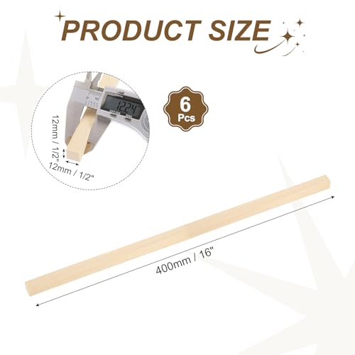 MECCANIXITY 6Pcs Basswood Sticks 1/2"x1/2"x16" Square Wooden Dowel Rods - size: 1/2" x 1/2" x 16"