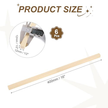 MECCANIXITY 6Pcs Basswood Sticks 1/2"x1/2"x16" Square Wooden Dowel Rods - size: 1/2" x 1/2" x 16"
