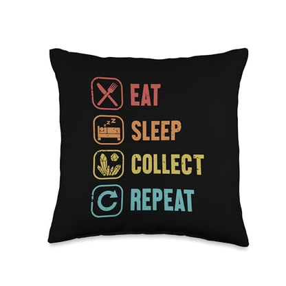 Best Rocks And Minerals Guide Kit Collection Gifts Eat Sleep Collect Repeat Geologist Mineral Collector Throw Pillow, 16x16, Multicolor - size: 16x16