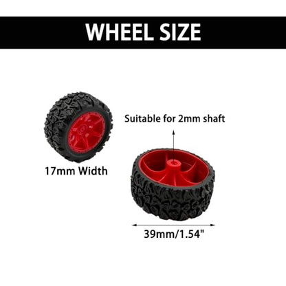 10PCS Toy Car Wheel Rubber Wheel with 5PCS Round Rod Shaft Axles for RC Car Truck Robot DIY Model Toy Parts (2x39mm Red) - style: 2x39mm Red