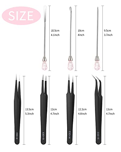 11 Pcs Resin Spoon Tools Kit-Metal Stir Sticks Resin Spoons Poke Needle with Anti-Static Stainless Steel Precision Tweezers Set for Resin Crafts,Jewelry Making,DIY Epoxy Silicone Resin Molds(Pink) - color: Pink & Black