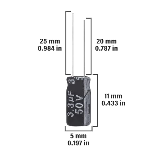 3.3uF 50V 5x11mm Electrolytic Capacitor 3.3 UF MFD 50 Volt 0.2x0.43in Aluminum Capacitors (Pack of 15) - style: 3.3uF 50V 5x11MM