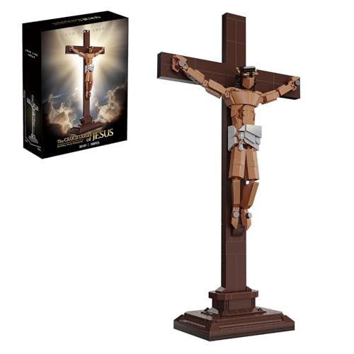 Jesus on The Cross Building Sets 588 Pieces Crucifixion of Christ Model Kit Religious Christian Catholic Gift for Easter & Lent DIY Bible Statue Home Decor for Adults and Teens - color: Brown