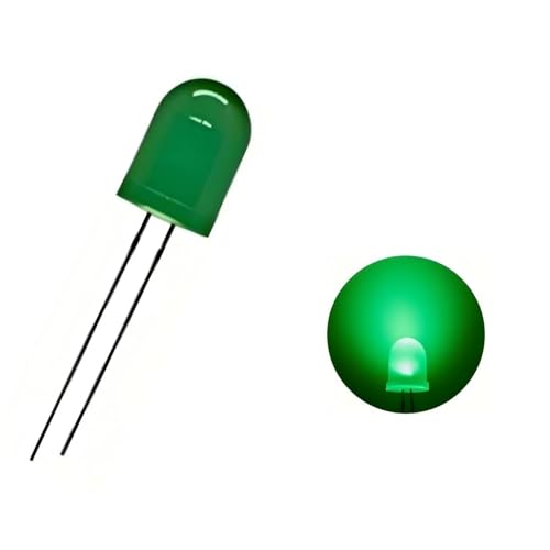 50 Pcs 10mm Green LED Diodes, High Brightness F10 Round Diffused - color: Green