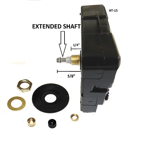 High Torque Quartz Clock Movement with Extended Shaft (Silent Sweep) for Long Hands, Short Shaft, 1/4" Threaded