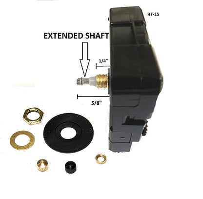 High Torque Quartz Clock Movement with Extended Shaft (Silent Sweep) for Long Hands, Short Shaft, 1/4" Threaded