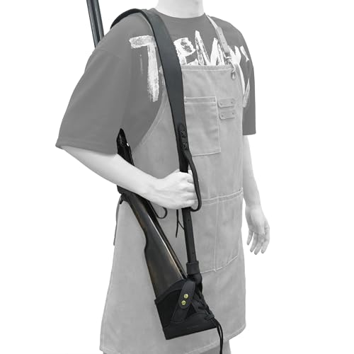 WAYNE'S DOG No Drill Leather Rifle Sling with Slip-on Recoil Pad and Barrel Mount fit for Lever Action Rifles, Shotguns - color: Black, size: Full Leather