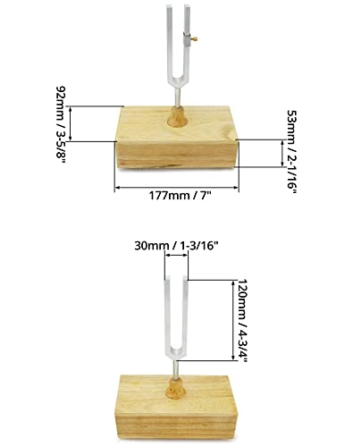 QWORK Tuning Fork 440HZ, 2 Pcs Singing Tone Tuning Set, Steel Tuning Forks with Wood Resonator Box for Various Experiments