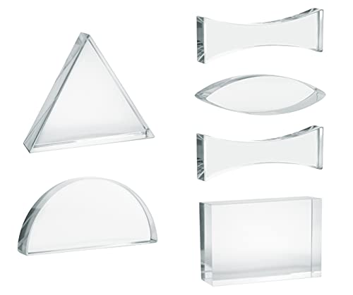 EISCO Prisms & Lenses Set, 6 Pieces - Transparent Acrylic - All Faces Fully Polished - Includes Wooden Storage Box