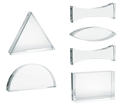 EISCO Prisms & Lenses Set, 6 Pieces - Transparent Acrylic - All Faces Fully Polished - Includes Wooden Storage Box
