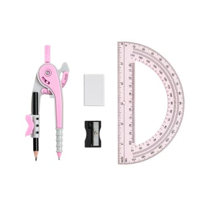 Unjoo Compass for Geometry Set, 6 Inch Protractor, Clear Plastic (Pink) - color: Pink