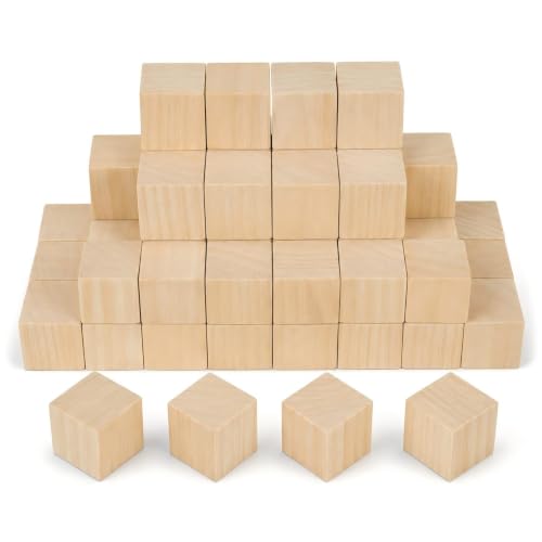 32 Pack Unfinished Wood Blocks, 2 Inch Solid Wood Cubes for Crafts - size: 2 Inch-32Pcs