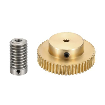 uxcell Worm Gear Set 50T 0.8 Module 1:50 Reduction Rate, Right Rotation Drive Gear Box Wheel Reduce Transmission Part (Brass Gear-4mm Bore, 1045 Steel Rod 6mm Bore) - size: Gear-4mm, Rod-6mm Bore, style: 0.8M-50T