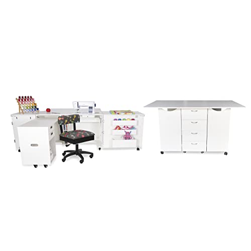 ARROW SEWING CABINETS Ash White Kookaburra with Aussie, Mat and Cat's Meow Hydraulic Chair - color: Cat's Meow