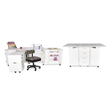 ARROW SEWING CABINETS Ash White Kookaburra with Aussie, Mat and Cat's Meow Hydraulic Chair - color: Cat's Meow