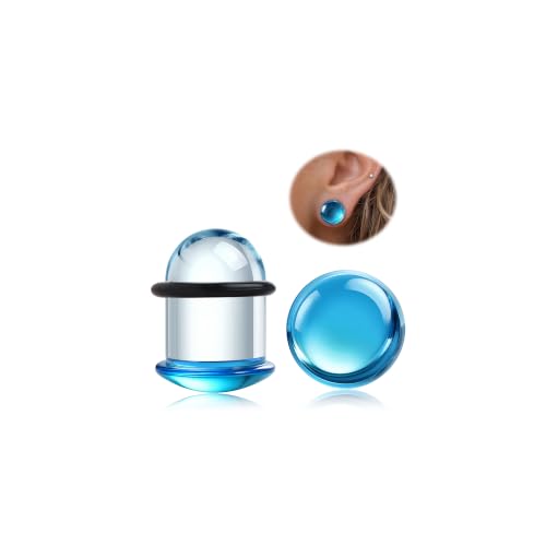 GEMQUEEN 24 Pcs 0.5mm Increments Glass Ear Stretching Kit Hypoallergenic - color: Blue, size: 14mm(6/19'') | 2pcs