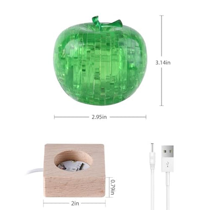 3D Crystal Puzzle, Night Light with Base, DIY Crafts for Age 14+, Birthday Gifts for Adults, Plastic Apple DIY Puzzle Blocks 3D Model Toy(Green) - color: Green