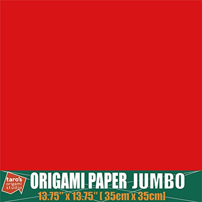 [Taro's Origami Studio] Jumbo 13.75 Inch / 35cm One Sided Single Color (Red) 25 Sheets (All Same Color) Square Easy Fold Premium Japanese Paper (Made in Japan) - color: Red