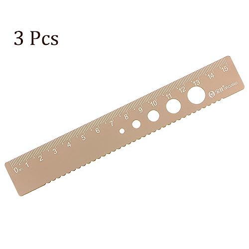 3pcs Straight Ruler - [ 15cm ] Wave Edge with Hollow Circle Metric Measuring Tool for Home Classroom Office Use | Aluminum Alloy, Wood Brown - color: Wood Brown