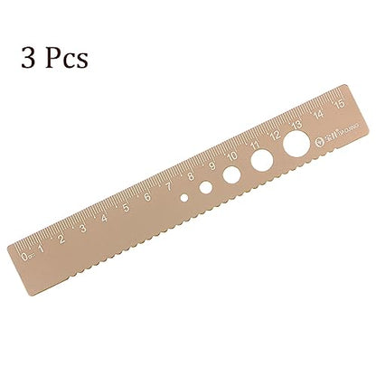 3pcs Straight Ruler - [ 15cm ] Wave Edge with Hollow Circle Metric Measuring Tool for Home Classroom Office Use | Aluminum Alloy, Wood Brown - color: Wood Brown