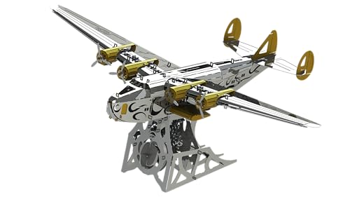 METAL-TIME Splashing Dreamer Artistic Design of Flying Boat Model, 3D Metal Airplane Model Mechanical Building Kit, Unique Wind-Up Moving Mechanism, Stainless Steel DIY kit with Toolbox - 124 Pieces.