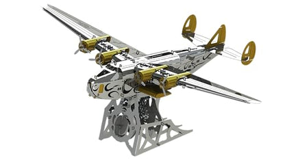 METAL-TIME Splashing Dreamer Artistic Design of Flying Boat Model, 3D Metal Airplane Model Mechanical Building Kit, Unique Wind-Up Moving Mechanism, Stainless Steel DIY kit with Toolbox - 124 Pieces.