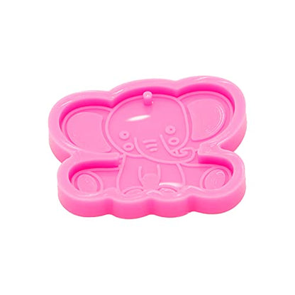 Shiny Glossy Cute Cartoon Elephant Shape Keychain Molds for Epoxy Resin with Hole DIY Silicone Molds Custom Keychain Polymer Clay Moulds Jewelry Pendant Epoxy Crafting Mold