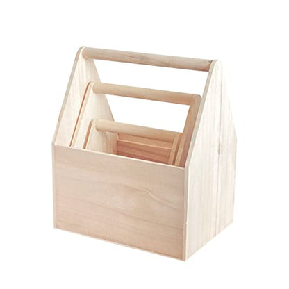 Cregugua Set of 3 Unfinished Wooden Carrier Nesting Wood Craft Box with Handle for Storage - size: 9.3x6.7x11 in