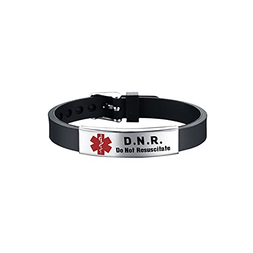 KunBead Medical Alert Bracelets for Women Adjustable Stainless Steel Silicone Emergency Awareness Medical ID Bracelet Wristband - style: D.N.R Do Not Resuscitate