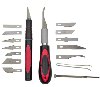 19 pack Craft Knife Hobby Knife with Anti-Slip Handle Engraving Tool hobby for Art Modeling hobby for Art Modeling Scrapbooking Precision Cutting Blade Assortment, Screwdriver and Twizzers case