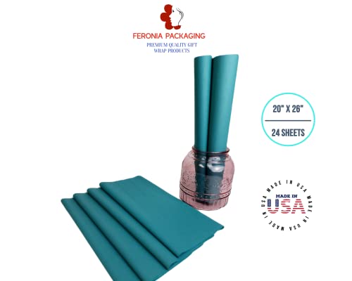 Teal Tissue Paper Squares, Bulk 24 Sheets, Premium Gift Wrap and Art Supplies for Birthdays, Holidays, or Presents by Feronia packaging, Large 20 Inch x 26 Inch - color: Teal