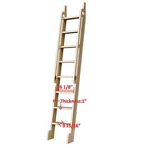 DIYHD 87" Solid Knotty Pine Wood Sliding Library Ladder with Handrails - color: Niu#2, size: Height 87"