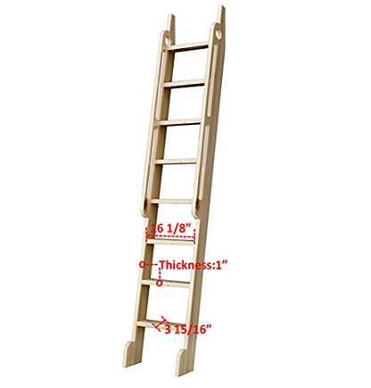 DIYHD 87" Solid Knotty Pine Wood Sliding Library Ladder with Handrails - color: Niu#2, size: Height 87"