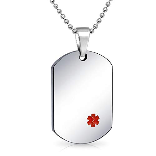 Medical Alert Identification ID Dog Tag Pendant Necklace Stainless Steel - style: Epilepsy Large