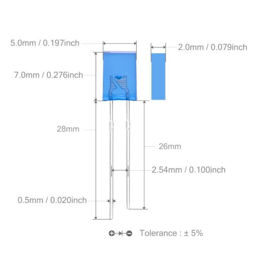 CHANZON 100 pcs 2x5x7 Blue Diffused LED Diode Lights 257 (DC 3V 20mA) - color: I) Blue Lens (100pcs)