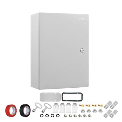 Steel Electrical Junction Box, 20 x 12 x 10 inch Waterproof & Dustproof Electrical Enclosure, Outdoor & Indoor Universal Project Box with Lock & Mounting Plate - size: 20 x 12 x 10"