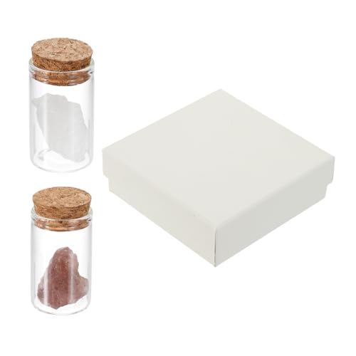 uxcell 2Pcs Crystal Gemstone Bottles, Natural Crystal Stone Bulk with Glass Display Jar Mini Stuff Collectible Adornments for Home Office Centerpiece Collection Gift, White/Pink - color: White/Pink