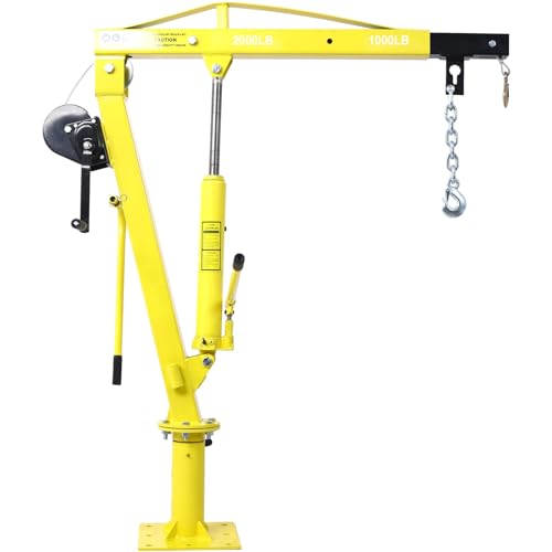 Truck Crane Truck Bed Hoist with Hand Winch Pickup Jib Crane 2000 lbs Capacity Hydraulic Extendable Boom 360° Pivot Yellow - color: Yellow