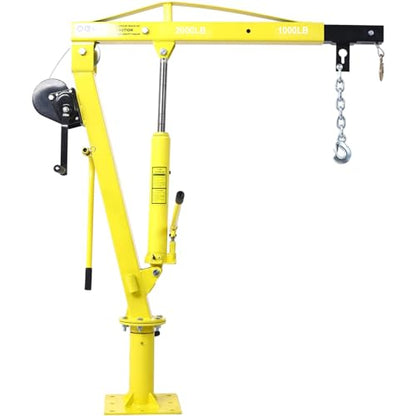 Truck Crane Truck Bed Hoist with Hand Winch Pickup Jib Crane 2000 lbs Capacity Hydraulic Extendable Boom 360° Pivot Yellow - color: Yellow