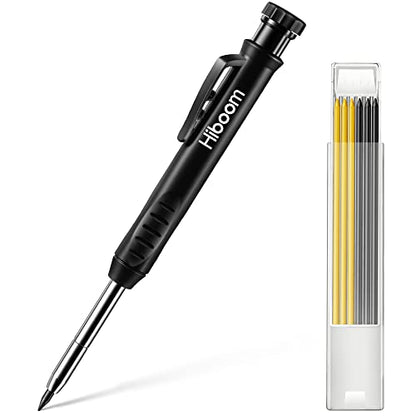 Hiboom Mechanical Carpenter Pencil with 7 Leads, Deep Hole Marker, Black - color: Black