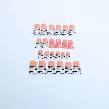 Long Duck Shape Press on Nails Pink Nude Glossy Fake Nails with 3D Lip Charm Rhinestones Designs Nails Press Ons Reusable Stick On Nails for Women 24Pcs - color: Style 23