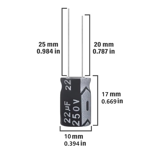 22uF 250V 10x17mm Electrolytic Capacitor 22 UF MFD 250 Volt 0.39x0.67in Aluminum Capacitors (Pack of 5) - style: 22uF 250V 10x17MM